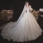 Style Victorien Blanche La Mariée Robe De Mariée 2020 Robe Boule Transparentes Col Haut Gonflée Manches Longues Dos Nu Perlage Glitter Tulle Cathedral Train Volants
