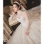 Style Victorien Blanche La Mariée Robe De Mariée 2020 Robe Boule Transparentes Col Haut Gonflée Manches Longues Dos Nu Perlage Glitter Tulle Cathedral Train Volants