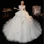 Vintage / Originale Blanche La Mariée Robe De Mariée 2020 Robe Boule Transparentes Encolure Dégagée Gonflée Manches Courtes Dos Nu Appliques En Dentelle Perlage Glitter Tulle Cathedral Train Volants