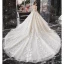 Vintage / Originale Champagne La Mariée Robe De Mariée 2020 Robe Boule Transparentes Col Haut Manches Courtes Perlage Gland Dos Nu Appliques En Dentelle Cathedral Train Volants