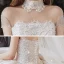 Vintage / Originale Champagne La Mariée Robe De Mariée 2020 Robe Boule Transparentes Col Haut Manches Courtes Perlage Gland Dos Nu Appliques En Dentelle Cathedral Train Volants