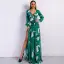 Chic / Beautiful Green Summer Beach Maxi Dresses 2020 Deep V-Neck Puffy Long Sleeve Sash Printing Split Front Floor-Length / Long Womens Clothing