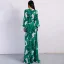 Chic / Beautiful Green Summer Beach Maxi Dresses 2020 Deep V-Neck Puffy Long Sleeve Sash Printing Split Front Floor-Length / Long Womens Clothing