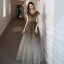 Elegant Mint Green Gradient-Color Prom Dresses 2020 A-Line / Princess See-through Scoop Neck Sleeveless Glitter Tulle Beading Floor-Length / Long Ruffle Backless Formal Dresses