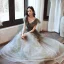 Elegant Mint Green Gradient-Color Prom Dresses 2020 A-Line / Princess See-through Scoop Neck Sleeveless Glitter Tulle Beading Floor-Length / Long Ruffle Backless Formal Dresses