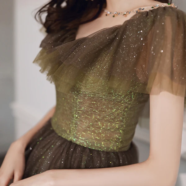 Elegant Mint Green Gradient-Color Prom Dresses 2020 A-Line / Princess See-through Scoop Neck Sleeveless Glitter Tulle Beading Floor-Length / Long Ruffle Backless Formal Dresses