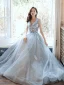 Chic / Belle Gris Robe De Soirée 2020 Princesse V-Cou Sans Manches Perlage Glitter Tulle Train De Balayage Volants Dos Nu Robe De Ceremonie