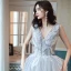 Chic / Belle Gris Robe De Soirée 2020 Princesse V-Cou Sans Manches Perlage Glitter Tulle Train De Balayage Volants Dos Nu Robe De Ceremonie