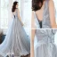 Chic / Belle Gris Robe De Soirée 2020 Princesse V-Cou Sans Manches Perlage Glitter Tulle Train De Balayage Volants Dos Nu Robe De Ceremonie