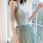 Charming Jade Green Gradient-Color Evening Dresses  2020 A-Line / Princess Scoop Neck Sleeveless Beading Glitter Tulle Floor-Length / Long Ruffle Backless Formal Dresses