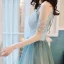 Charming Jade Green Gradient-Color Evening Dresses  2020 A-Line / Princess Scoop Neck Sleeveless Beading Glitter Tulle Floor-Length / Long Ruffle Backless Formal Dresses