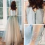 Charming Jade Green Gradient-Color Evening Dresses  2020 A-Line / Princess Scoop Neck Sleeveless Beading Glitter Tulle Floor-Length / Long Ruffle Backless Formal Dresses