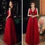 Fashion Red Evening Dresses  2020 A-Line / Princess V-Neck Sleeveless Beading Glitter Tulle Floor-Length / Long Ruffle Backless Formal Dresses