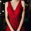 Fashion Red Evening Dresses  2020 A-Line / Princess V-Neck Sleeveless Beading Glitter Tulle Floor-Length / Long Ruffle Backless Formal Dresses