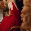 Fashion Red Evening Dresses  2020 A-Line / Princess V-Neck Sleeveless Beading Glitter Tulle Floor-Length / Long Ruffle Backless Formal Dresses