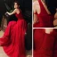 Fashion Red Evening Dresses  2020 A-Line / Princess V-Neck Sleeveless Beading Glitter Tulle Floor-Length / Long Ruffle Backless Formal Dresses