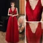 Fashion Red Evening Dresses  2020 A-Line / Princess V-Neck Sleeveless Beading Glitter Tulle Floor-Length / Long Ruffle Backless Formal Dresses