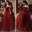 Chic / Beautiful Burgundy Engagement Prom Dresses 2020 A-Line / Princess Off-The-Shoulder Short Sleeve Beading Floor-Length / Long Ruffle Backless Formal Dresses