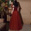 Chic / Beautiful Burgundy Engagement Prom Dresses 2020 A-Line / Princess Off-The-Shoulder Short Sleeve Beading Floor-Length / Long Ruffle Backless Formal Dresses
