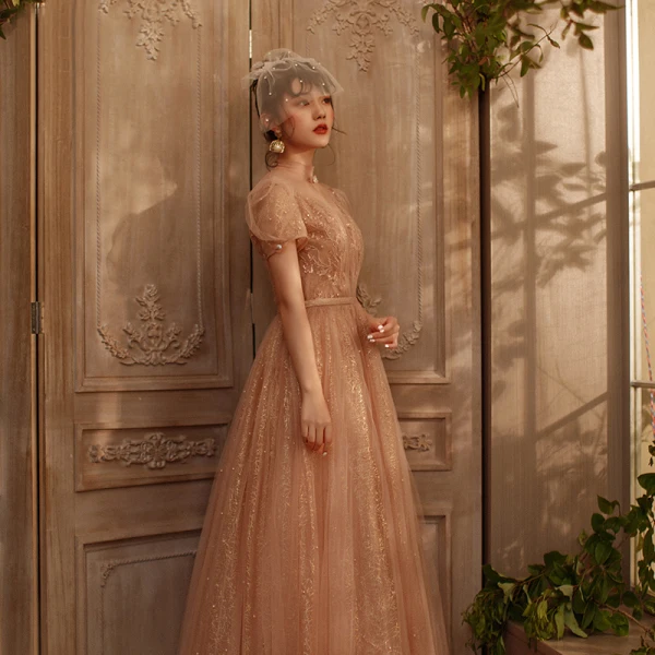 Victorian Style Khaki Prom Dresses 2020 A-Line Princess See-through High Neck Puffy Sash