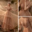 Victorian Style Khaki Prom Dresses 2020 A-Line / Princess See-through High Neck Puffy Short Sleeve Sash Beading Pearl Glitter Tulle Floor-Length / Long Ruffle Backless Formal Dresses