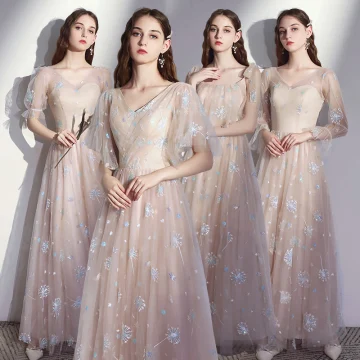 Élégant Champagne Robe Demoiselle D Honneur 2020 Princesse Dos Nu Appliques En Dentelle Longue Volants