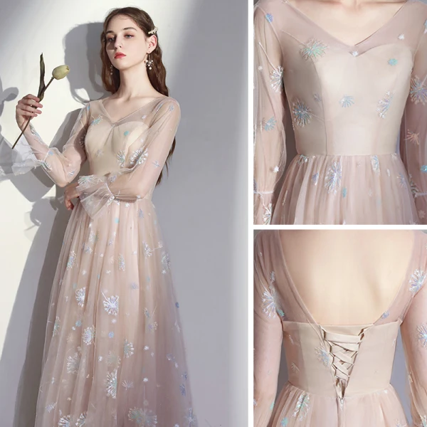 Elegant Champagne Bridesmaid Dresses 2020 A-Line / Princess Backless Appliques Lace Floor-Length / Long Ruffle