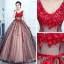 Flower Fairy Red Prom Dresses 2020 Ball Gown V-Neck Sleeveless Appliques Flower Beading Sash Floor-Length / Long Ruffle Backless Formal Dresses