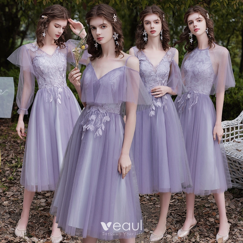 Gorgeous Strapless Mermaid Lavender Bridesmaid Dress with Appliques –  Dreamdressy