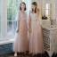 Elegant Pearl Pink Bridesmaid Dresses 2020 A-Line / Princess Backless Appliques Lace Floor-Length / Long Ruffle