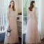 Elegant Pearl Pink Bridesmaid Dresses 2020 A-Line / Princess Backless Appliques Lace Floor-Length / Long Ruffle