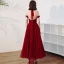 Vintage / Retro Burgundy Lace Engagement Prom Dresses 2020 A-Line / Princess See-through High Neck Short Sleeve Appliques Lace Beading Ankle Length Ruffle Backless Formal Dresses