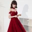 Vintage / Retro Burgundy Lace Engagement Prom Dresses 2020 A-Line / Princess See-through High Neck Short Sleeve Appliques Lace Beading Ankle Length Ruffle Backless Formal Dresses