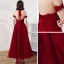 Vintage / Retro Burgundy Lace Engagement Prom Dresses 2020 A-Line / Princess See-through High Neck Short Sleeve Appliques Lace Beading Ankle Length Ruffle Backless Formal Dresses