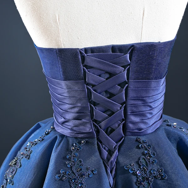 High-end Mørk Marineblå Dancing Ballkjoler 2020 Ballkjole Kjæreste Uten Ermer Appliques Blonder Beading Lange Buste Ryggløse Formelle Kjoler
