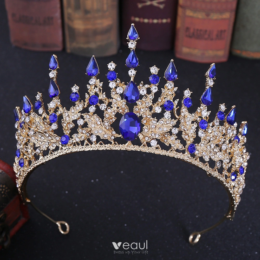 Elegante Königliches Blau Strass Diadem Haarschmuck Braut 2020