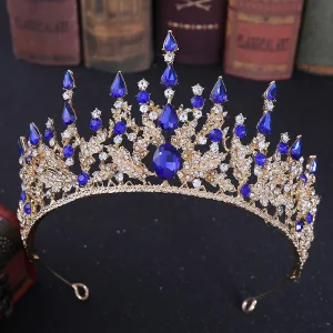 Eleganta Kungsblå Rhinestone Tiara Brud Huvudbonad 2020 Legering Bröllop Tillbehör