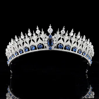 High End Royal Blue Zircon Tiara Bridal Hair Accessories 2020 Copper Rhinestone Wedding Accessories
