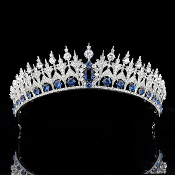 High End Kungsblå Zirkon Tiara Brud Huvudbonad 2020 Koppar Rhinestone Bröllop Tillbehör