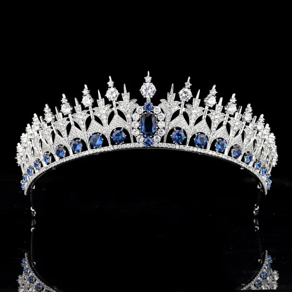 High-end Royal Blue Zircon Tiara Bridal Hair Accessories 2020 Copper Rhinestone Wedding Accessories