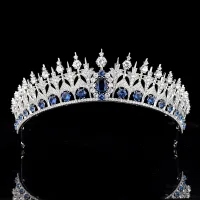 High-end Koninklijk Blauw Zirkonium Tiara Bruids Haaraccessoires 2020 Koper Rhinestone Huwelijk Accessoires