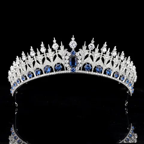 Gama Alta Azul Real Circón Tiara Tocados de novia 2020 Cobre Rhinestone Boda Accesorios