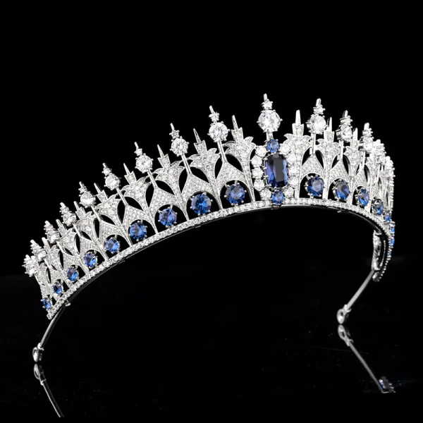 Haut de Gamme Bleu Roi Zircon Tiare Accessoire Cheveux Mariage 2020 Cuivre Faux Diamant Mariage Accessorize