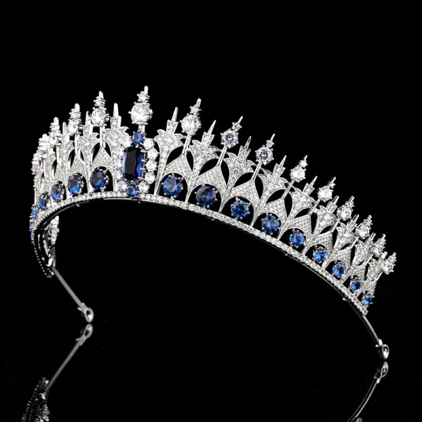 Haut de Gamme Bleu Roi Zircon Tiare Accessoire Cheveux Mariage 2020 Cuivre Faux Diamant Mariage Accessorize