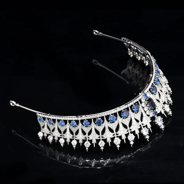 Haut de Gamme Bleu Roi Zircon Tiare Accessoire Cheveux Mariage 2020 Cuivre Faux Diamant Mariage Accessorize