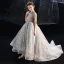Vintage / Retro Grey Birthday Flower Girl Dresses 2020 Ball Gown See-through High Neck Sleeveless Sequins Beading Rhinestone Court Train Ruffle