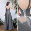 Erschwinglich Grau Abendkleider 2020 A Linie Durchsichtige Rundhalsausschnitt Ärmellos Strass Glanz Polyester Lange Rüschen Rückenfreies Festliche Kleider