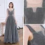 Erschwinglich Grau Abendkleider 2020 A Linie Durchsichtige Rundhalsausschnitt Ärmellos Strass Glanz Polyester Lange Rüschen Rückenfreies Festliche Kleider
