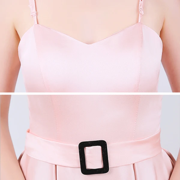 Abordable Rougissant Rose Satin Robe De Bal 2020 Princesse Bretelles Spaghetti Sans Manches Ceinture Fendue devant Longue Volants Dos Nu Robe De Ceremonie
