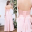 Abordable Rougissant Rose Satin Robe De Bal 2020 Princesse Bretelles Spaghetti Sans Manches Ceinture Fendue devant Longue Volants Dos Nu Robe De Ceremonie